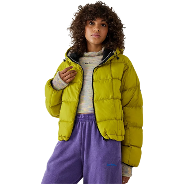 Iets Frans Recycled Square Quilted Puffer Jacket – Chatreuse Green (Size S)