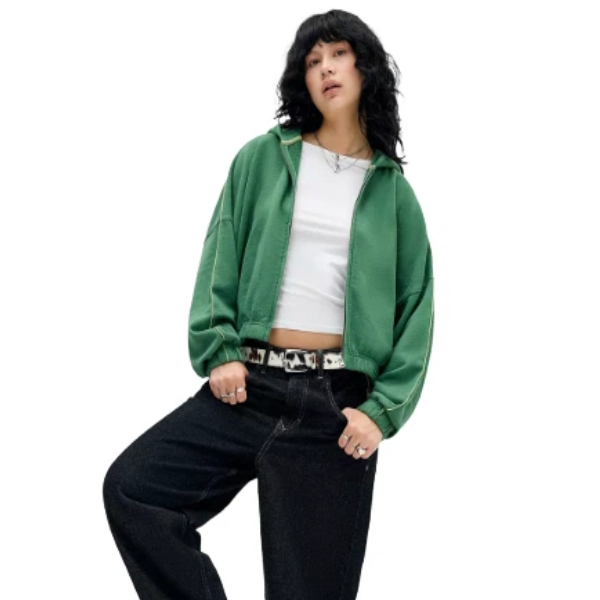 Iets Frans Green Zip-Through Bubble Hem Hoodie